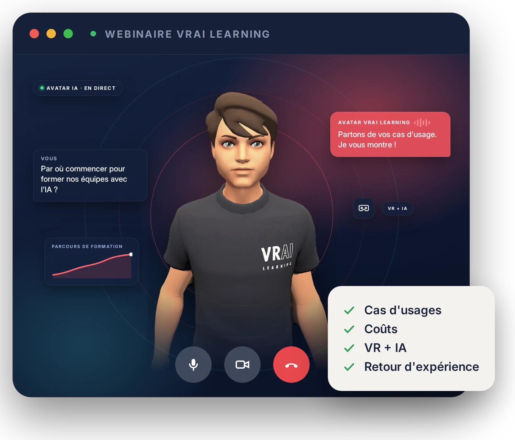 Webinaire VRAI Learning, avatar IA en direct